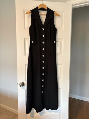 Virgo Black Sleeveless Button-Front Maxi Dress Vintage Inspired Size 10